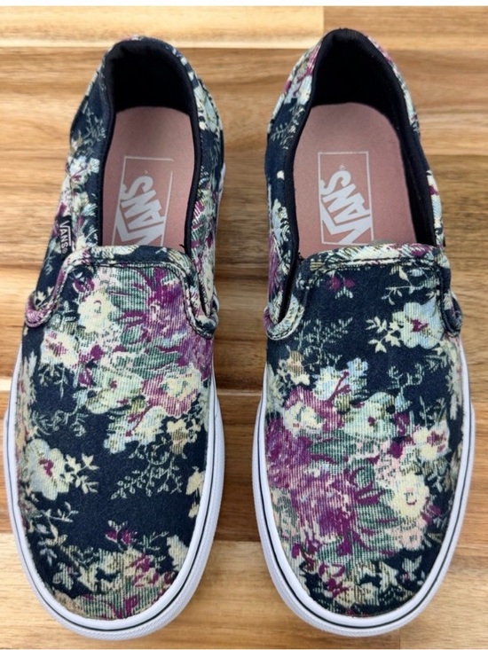 Vans Navy and Fuchsia Floral Slip-On Sneakers
